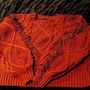 NWOT Shopbop line and dot fringe sweater size large, rust color, balloon sleeve